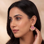 Load image into Gallery viewer, Opal Stone & Pearl Fringe Gold-Toned Stud Earrings