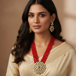 Load image into Gallery viewer, Gold-Plated White Kundan Studded & Crystals Beaded Long Jewellery Set