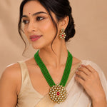 Load image into Gallery viewer, Gold-Plated White Kundan Studded & Crystals Beaded Long Jewellery Set