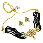 Load image into Gallery viewer, Crystal Layered Gold Plated Meena Work Necklace Set With Matching Earrings For Women And Girls