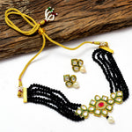 Load image into Gallery viewer, Crystal Layered Gold Plated Meena Work Necklace Set With Matching Earrings For Women And Girls
