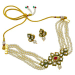 Load image into Gallery viewer, Crystal Layered Gold Plated Meena Work Necklace Set With Matching Earrings For Women And Girls