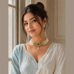 Load image into Gallery viewer, Crystal Layered Gold Plated Meena Work Necklace Set With Matching Earrings For Women And Girls