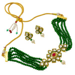 Load image into Gallery viewer, Crystal Layered Gold Plated Meena Work Necklace Set With Matching Earrings For Women And Girls