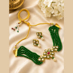 Load image into Gallery viewer, Crystal Layered Gold Plated Meena Work Necklace Set With Matching Earrings For Women And Girls