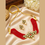 Load image into Gallery viewer, Crystal Layered Gold Plated Meena Work Necklace Set With Matching Earrings For Women And Girls