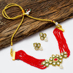 Load image into Gallery viewer, Crystal Layered Gold Plated Meena Work Necklace Set With Matching Earrings For Women And Girls