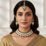 Load image into Gallery viewer, Antique Kundan & Pearl Work Choker With Tika For Women