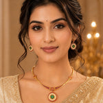 Load image into Gallery viewer, Gold-Plated Ad Cz Ruby Emerald-Studded & Pearl Studded Jewellery Set