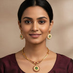 Load image into Gallery viewer, Gold-Plated Ad Cz Ruby Emerald-Studded & Pearl Studded Jewellery Set