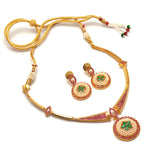Load image into Gallery viewer, Gold-Plated Ad Cz Ruby Emerald-Studded & Pearl Studded Jewellery Set