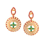 Load image into Gallery viewer, Gold-Plated Ad Cz Ruby Emerald-Studded & Pearl Studded Jewellery Set