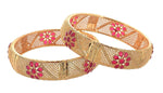 Load image into Gallery viewer, Gold Plated Red Stones Flower Design Handmade Work Bangle For Women (2 Piece)