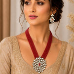 Load image into Gallery viewer, Gold-Plated White Kundan Studded & Crystals Beaded Long Jewellery Set