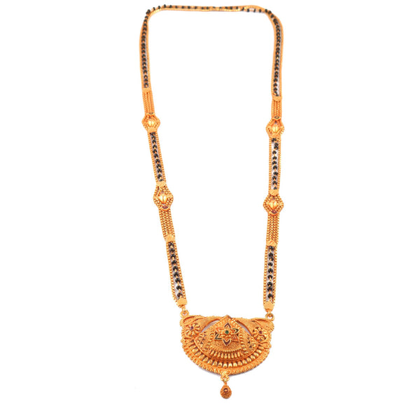 Gold Plated Handmade Meena Work Geru Black Beads Mangalsutra For Women