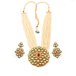 Load image into Gallery viewer, Gold-Plated & White Kundan Stone-Studded Pearl Beaded Jewellery Set