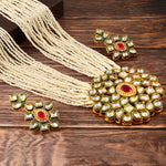 Load image into Gallery viewer, Gold-Plated & White Kundan Stone-Studded Pearl Beaded Jewellery Set