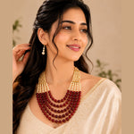 Load image into Gallery viewer, Multi String Five Layered Handmade Beaded Long Necklace Set