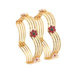 Load image into Gallery viewer, Set Of 2 Red & White Gold-Plated Stones & Beads Studded Bangle Set