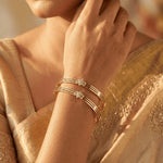 Load image into Gallery viewer, Set Of 2 Gold-Plated & Silver-Plated White Stone-Studded Bangles
