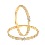 Load image into Gallery viewer, Set Of 2 Gold-Plated & Silver-Plated White Stone-Studded Bangles