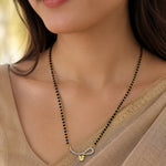 Load image into Gallery viewer, Silver & Gold Plated Black Crystal Beads Two-Tone Mangalsutra With Earrings For Women