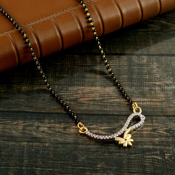 Silver & Gold Plated Black Crystal Beads Two-Tone Mangalsutra With Earrings For Women