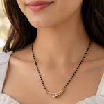 Load image into Gallery viewer, Silver & Gold Plated Black Crystal Beads Two-Tone Mangalsutra With Earrings For Women