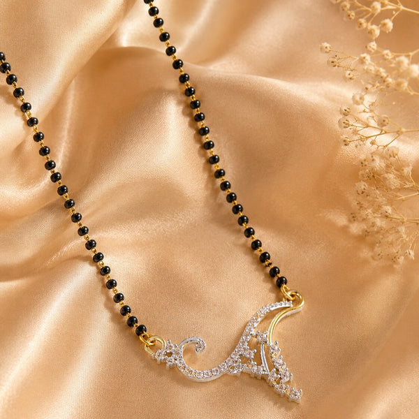 Silver & Gold Plated Black Crystal Beads Two-Tone Silver Gold Plated Mangalsutra With Earrings For Women