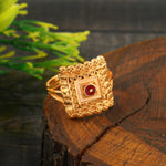 Load image into Gallery viewer, Traditional Gold-Plated Square Filigree Statement Ring with Red Stone