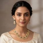 Load image into Gallery viewer, Gold-Plated Cubic Zirconia & American Diamond Studded Jewellery Set