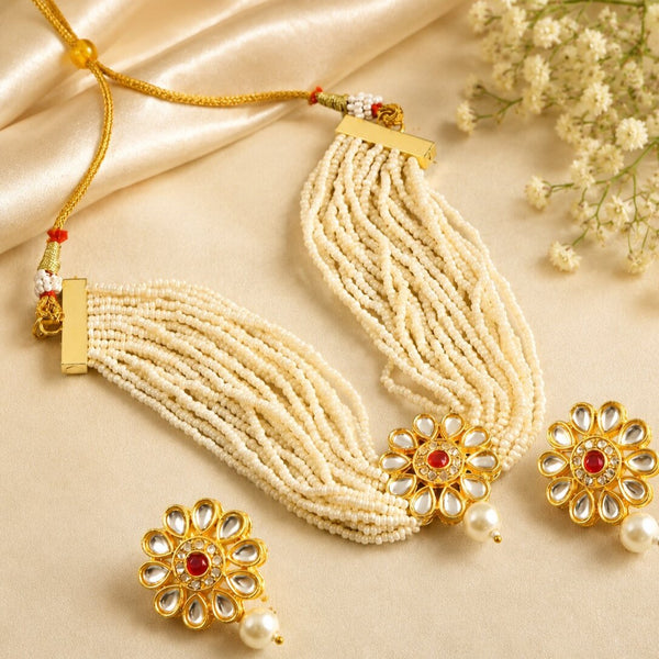 Gold-Plated Kundan-Studded & Beaded Jewellery Set