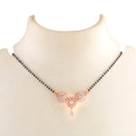 Load image into Gallery viewer, Rose Gold Floral Mangalsutra – Contemporary Triple-Flower Pendant with Black Bead Chain