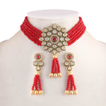 Load image into Gallery viewer, Gold-Plated Kundan Studded & Beaded Jewellery Set