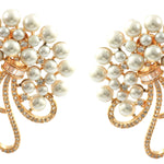 Load image into Gallery viewer, Elegant Gold-Plated White Pearl and American Diamond Floral Oversized Stud Earrings