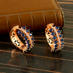 Load image into Gallery viewer, Rose Gold Plated Cubic Zirconia & Crystal Studded Half-Hoop Earrings
