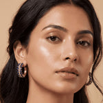 Load image into Gallery viewer, Rose Gold Plated Cubic Zirconia & Crystal Studded Half-Hoop Earrings