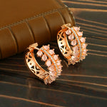 Load image into Gallery viewer, Rose Gold Plated Cubic Zirconia & Crystal Studded Half-Hoop Earrings