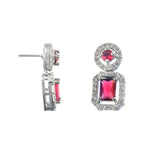 Load image into Gallery viewer, Silver-Plated Cubic Zirconia Studded Square Drop Earrings