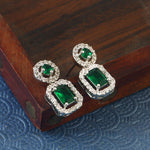 Load image into Gallery viewer, Silver-Plated Cubic Zirconia Studded Square Drop Earrings