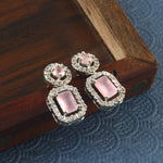 Load image into Gallery viewer, Silver-Plated Cubic Zirconia Studded Square Drop Earrings