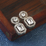 Load image into Gallery viewer, Silver-Plated Cubic Zirconia Studded Square Drop Earrings