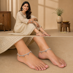 Load image into Gallery viewer, Silver-Plated Stone-Studded Layered Ghungroo Anklets