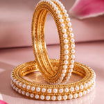 Load image into Gallery viewer, Set of 4 Gold-Plated Pearl Studded Bangles