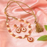 Load image into Gallery viewer, Gold-Plated Red Stone & Pearl Studded Jewellery Set