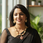 Load image into Gallery viewer, Gold-Plated Red Stone & Pearl Studded Jewellery Set