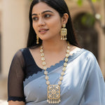 Load image into Gallery viewer, Silver-Plated Kundan & Mother Pearl Stone-Studded Jewellery Set