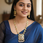 Load image into Gallery viewer, Silver-Plated Kundan & Mother Pearl Stone-Studded Jewellery Set