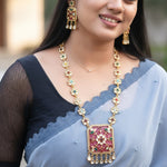 Load image into Gallery viewer, Silver-Plated Kundan & Mother Pearl Stone-Studded Jewellery Set