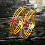 Load image into Gallery viewer, Set of 2 Gold-Plated Stone Studded & Beaded Bangles